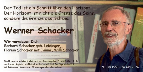 Traueranzeige von Werner Schacker von Darmstädter Echo
