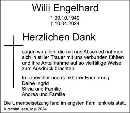 Traueranzeige von Willi Engelhard von Starkenburger Echo