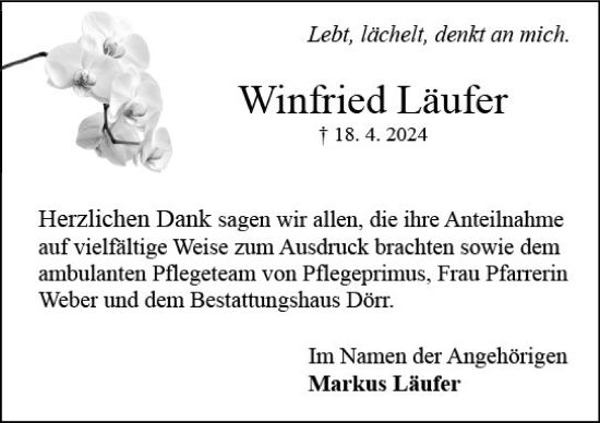 Traueranzeige von Winfried Läufer von Dill Block