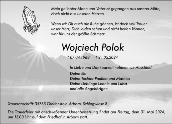 Traueranzeige von Wojciech Polok von Weilburger Tageblatt