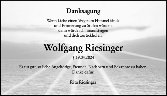 Traueranzeige von Wolfgang Riesinger von Allgemeine Zeitung Mainz