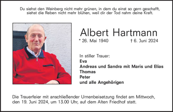 Traueranzeige von Albert Hartmann von Hochheimer Zeitung