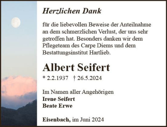 Traueranzeige von Albert Seifert von Camberger Anzeiger
