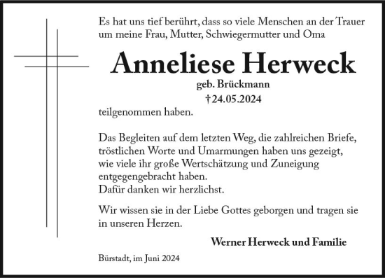 Traueranzeige von Anneliese Herweck von Starkenburger Echo