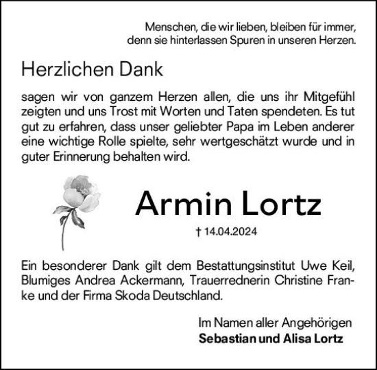 Traueranzeige von Armin Lortz von Darmstädter Echo