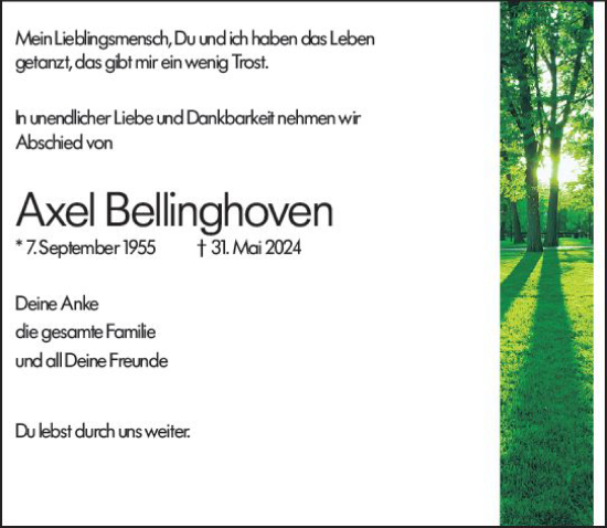 Traueranzeige von Axel Bellinghoven von Wiesbadener Kurier