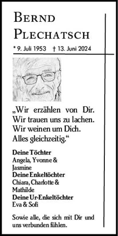 Traueranzeige von Bernd  Plechatsch von Dieburger Anzeiger/Groß-Zimmerner Lokal-Anzeiger