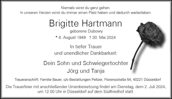 Traueranzeige von Brigitte Hartmann von Starkenburger Echo