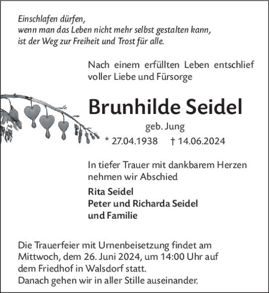 Traueranzeige von Brunhilde Seidel von Camberger Anzeiger
