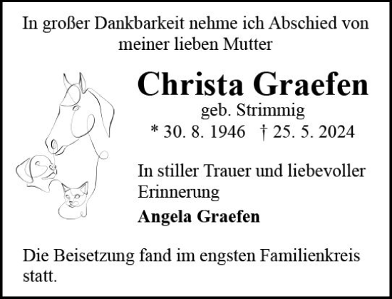 Traueranzeige von Christa Graefen von Allgemeine Zeitung Mainz