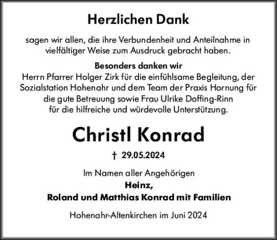 Traueranzeige von Christi Konrad von Wetzlarer Neue Zeitung