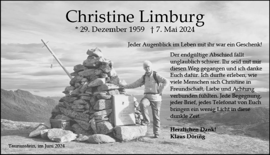Traueranzeige von Christine Limburg von Wiesbadener Kurier