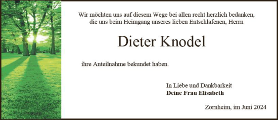 Traueranzeige von Dieter Knodel von Allgemeine Zeitung Mainz