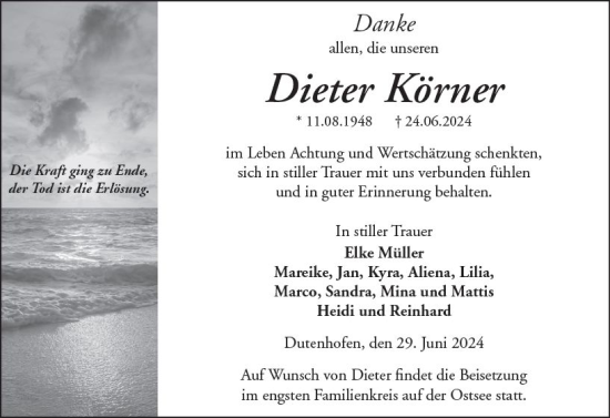 Traueranzeige von Dieter Körner von Wetzlarer Neue Zeitung