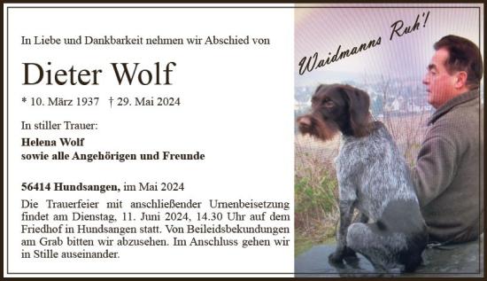 Traueranzeige von Dieter Wolf von Nassauische Neue Presse