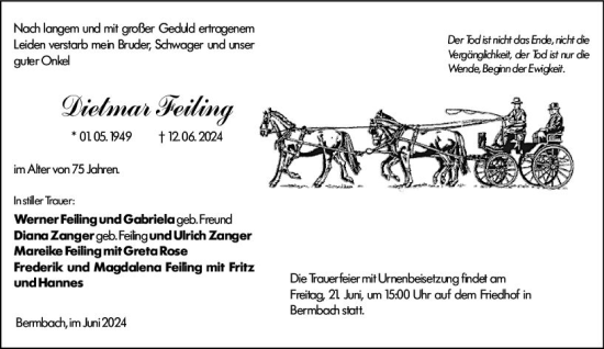Traueranzeige von Dietmar Feiling von Weilburger Tageblatt
