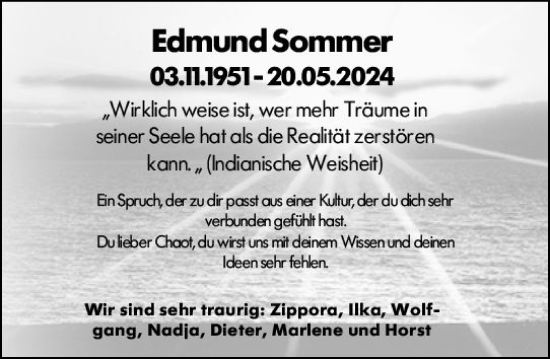 Traueranzeige von Edmund Sommer von Odenwälder Echo