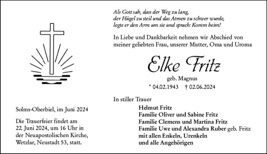 Traueranzeige von Elke Fritz von Dill Block