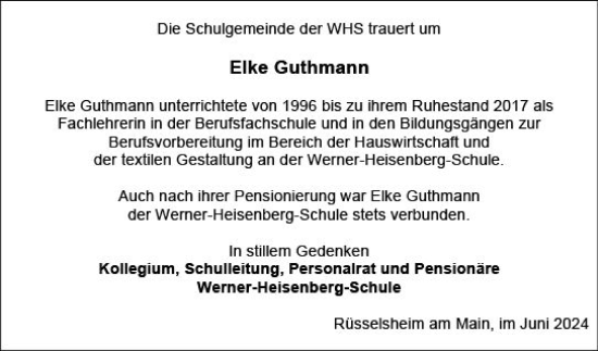 Traueranzeige von Elke Guthmann von Rüsselsheimer Echo