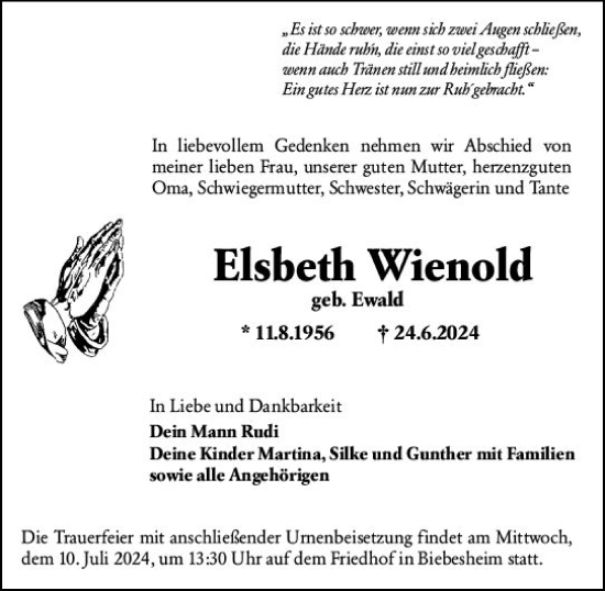 Traueranzeige von Elsbeth Wienold von Groß-Gerauer Echo