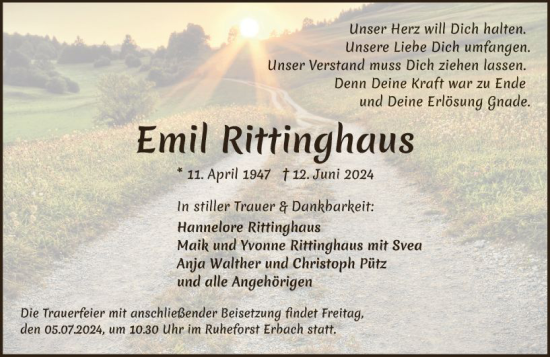 Traueranzeige von Emil Rittinghaus von Odenwälder Echo
