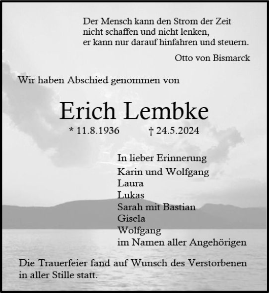 Traueranzeige von Erich Lembke von Darmstädter Echo