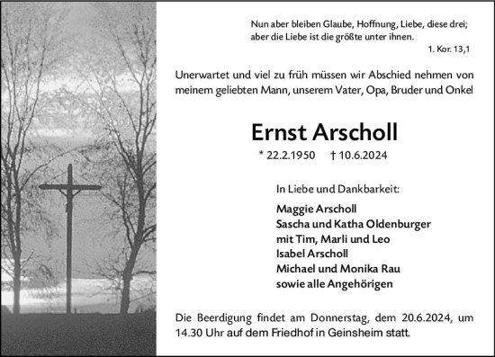 Traueranzeige von Ernst Arscholl von Groß-Gerauer Echo