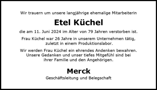 Traueranzeige von Etel Küchel von Darmstädter Echo