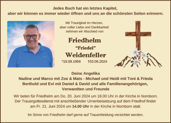 Traueranzeige von Friedhelm Weidenfeller von Nassauische Neue Presse