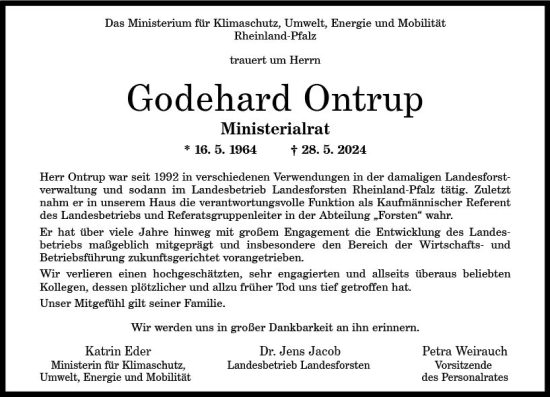 Traueranzeige von Godehard Ontrup von Allgemeine Zeitung Mainz