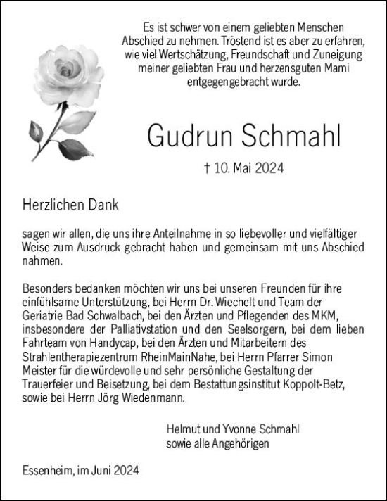 Traueranzeige von Gudrun Schmahl von Allgemeine Zeitung Mainz