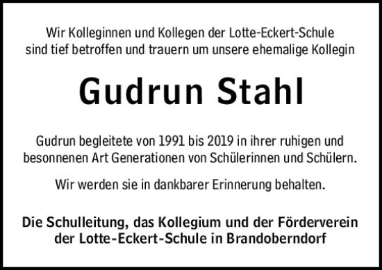 Traueranzeige von Gudrun Stahl von Wetzlarer Neue Zeitung