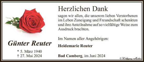Traueranzeige von Günter Reuter von Camberger Anzeiger