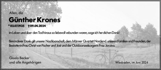 Traueranzeige von Günther Krones von Wiesbadener Kurier
