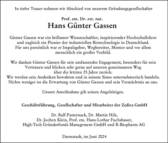 Traueranzeige von Hans Günter Gassen von Darmstädter Echo