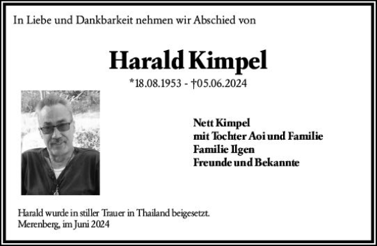 Traueranzeige von Harald Kimpel von Weilburger Tageblatt