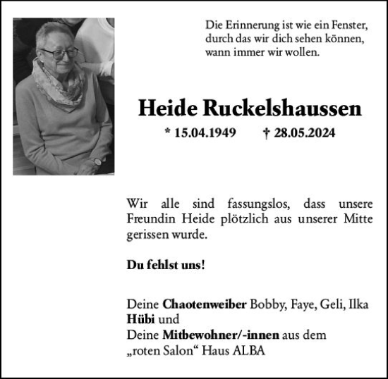 Traueranzeige von Heide Ruckelshaussen von Groß-Gerauer Echo