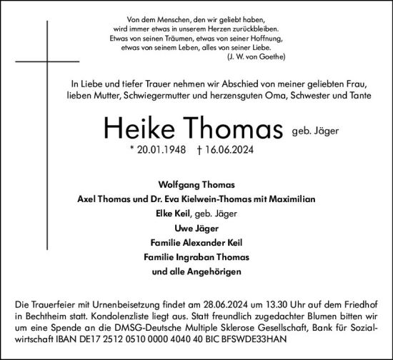 Traueranzeige von Heike Thomas von Wormser Zeitung