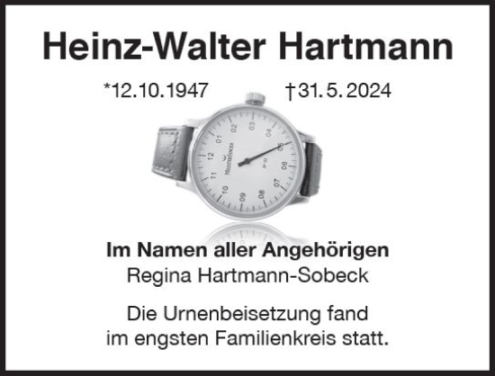 Traueranzeige von Heinz-Walter Hartmann von Darmstädter Echo