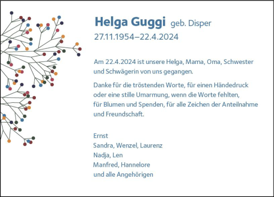 Traueranzeige von Helga Guggi von Camberger Anzeiger