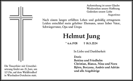 Traueranzeige von Helmut Jung von Wiesbadener Kurier