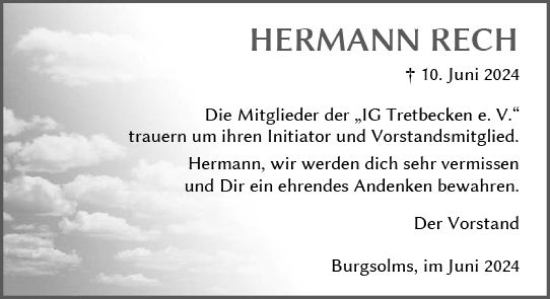 Traueranzeige von Hermann Rech von Wetzlarer Neue Zeitung