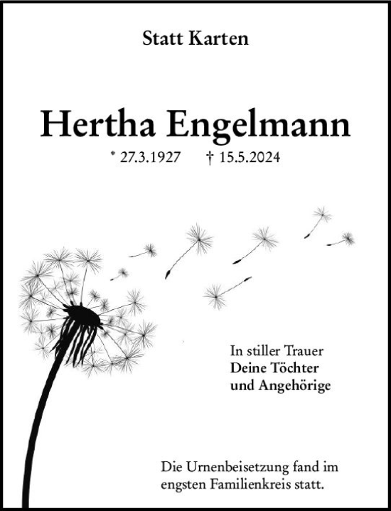 Traueranzeige von Hertha Engelmann von Weilburger Tageblatt