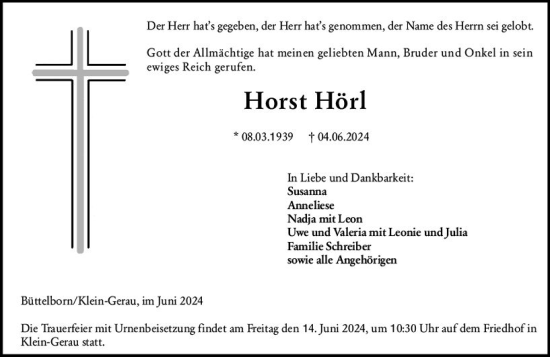 Traueranzeige von Horst Hörl von Groß-Gerauer Echo