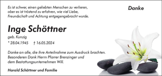 Traueranzeige von Inge Schöttner von Wetzlarer Neue Zeitung