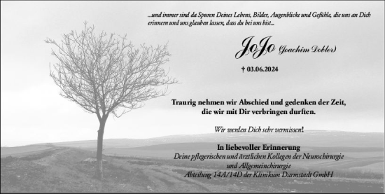 Traueranzeige von Joachim Dobler von Darmstädter Echo