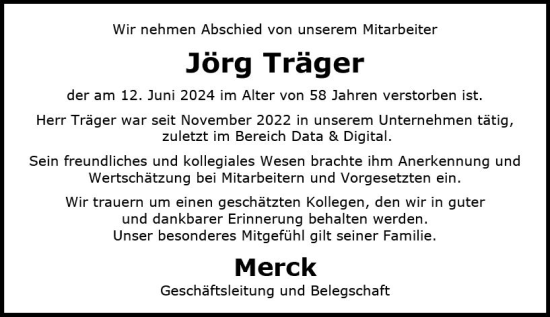 Traueranzeige von Jörg Träger von Darmstädter Echo