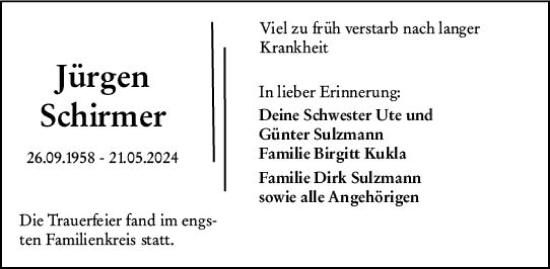 Traueranzeige von Jürgen Schirmer von Darmstädter Echo