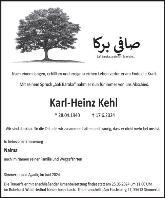 Traueranzeige von Karl-Kehl Kehl von Allgemeine Zeitung Bad Kreuznach