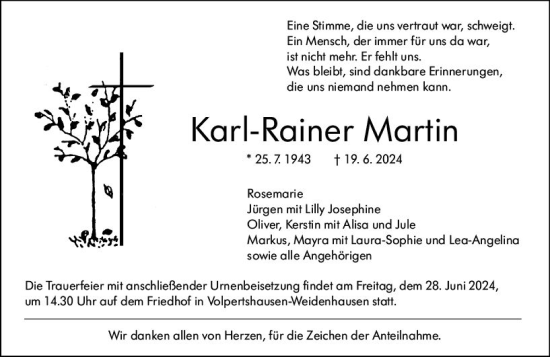 Traueranzeige von Karl-Rainer Martin von Wetzlarer Neue Zeitung